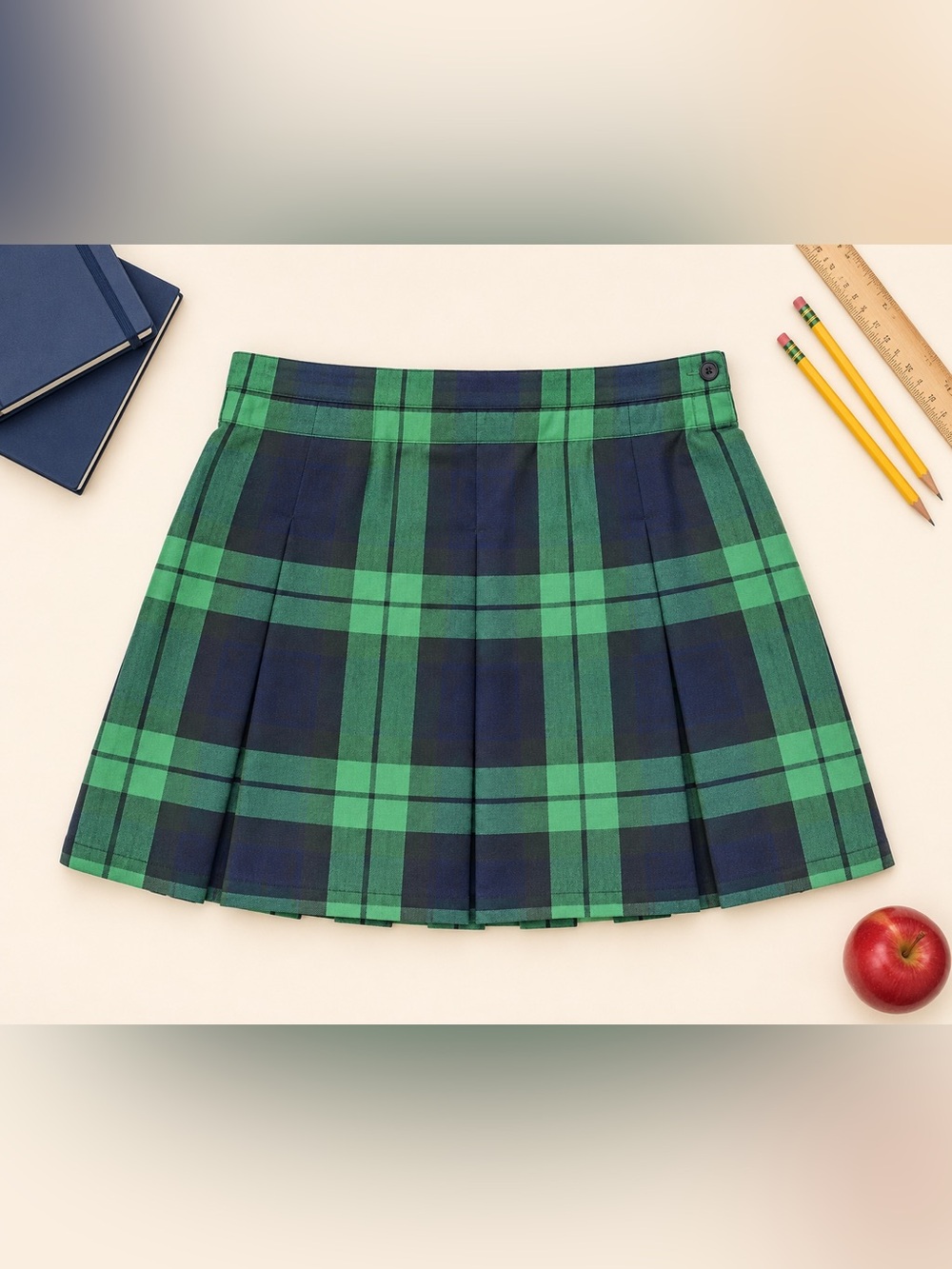 aerie Green and Navy Plaid Pleated Mini Skirt